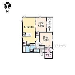 D-ROOM三条大橋 2階2LDKの間取り