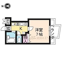 京都市営烏丸線 竹田駅 徒歩7分の賃貸マンション 1階1Kの間取り
