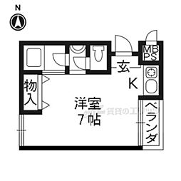 レッドボールコート上鳥羽 3階ワンルームの間取り