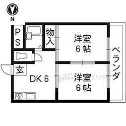 京阪本線 伏見稲荷駅 徒歩1分の賃貸マンション 1階2DKの間取り
