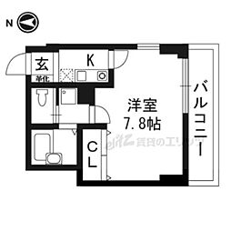 カームネス祇園南 1階1Kの間取り