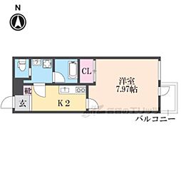 プレジール御所東 1階1Kの間取り