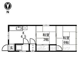 大橋マンション 2階2Kの間取り