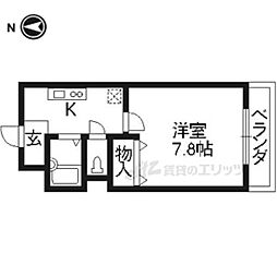 ハピネス神宮道 2階1Kの間取り