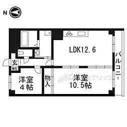 五条ローズハイツA棟 2LDKの間取図画像