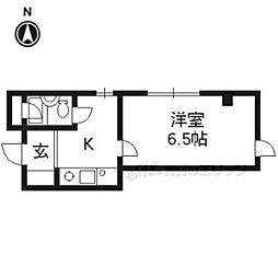 京都市営烏丸線 くいな橋駅 徒歩5分の賃貸マンション 3階1Kの間取り