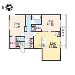 Ｍａｉｓｏｎ　Ｌｏｔｕｓ　Ｔｏｊｉ 2階2LDKの間取り