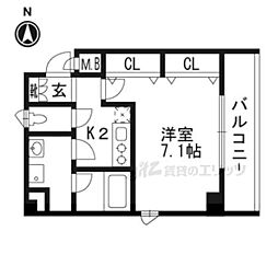 アスヴェル京都東寺前II 5階1Kの間取り