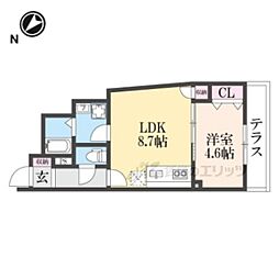 レーヴ・ヴィル東福寺 1LDKの間取図画像