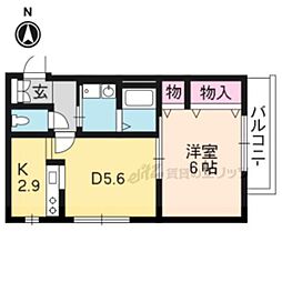 ヴィラージュはんのきはら 1LDKの間取図画像