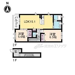 Villaceプラッツ上高砂A 2LDKの間取図画像