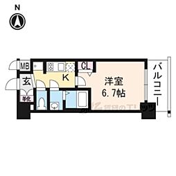 プレサンスTHEKYOTO澄華 1Kの間取図画像