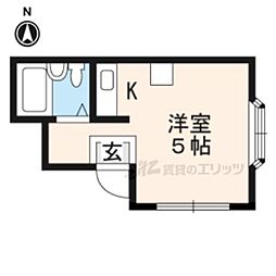 京都地下鉄東西線 椥辻駅 徒歩20分の賃貸マンション 3階ワンルームの間取り