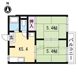JR東海道・山陽本線 西大路駅 徒歩12分の賃貸アパート 1階2Kの間取り