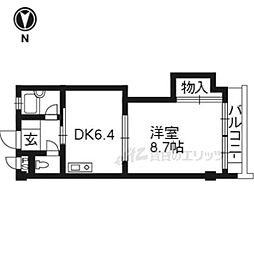 カースルII 2階1DKの間取り