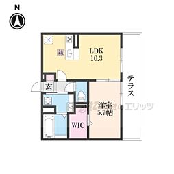フロレゾン北花山A 1階1LDKの間取り