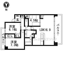 伽羅コート伏見507号室 5階3LDKの間取り