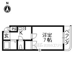京都市営烏丸線 十条駅 徒歩4分の賃貸マンション 2階1Kの間取り