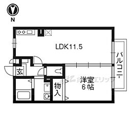 リバーサイド桂川 1階1LDKの間取り