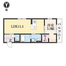 京都地下鉄東西線 東野駅 徒歩18分の賃貸アパート 3階1LDKの間取り