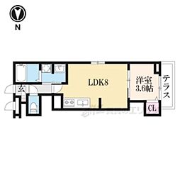 JR山陰本線 丹波口駅 徒歩10分の賃貸アパート 1階1LDKの間取り