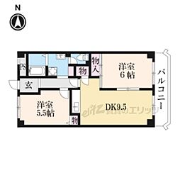 JR東海道・山陽本線 西大路駅 徒歩10分の賃貸マンション 5階2DKの間取り