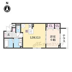 JR東海道・山陽本線 西大路駅 徒歩20分の賃貸アパート 1階1LDKの間取り