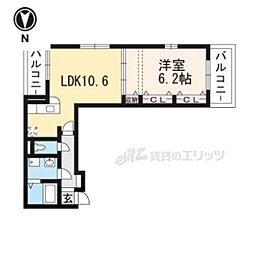 京阪本線 中書島駅 徒歩30分の賃貸アパート 2階1LDKの間取り
