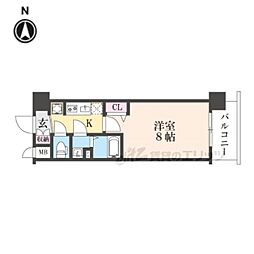 ソルテラス京都JUJO華 2階1Kの間取り