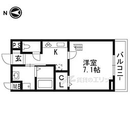 アリーサイド 1階1Kの間取り