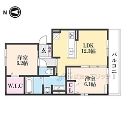 京阪本線 伏見桃山駅 徒歩29分の賃貸アパート 3階2LDKの間取り
