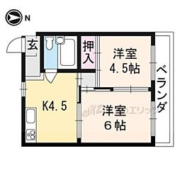 マンション花川 3階2Kの間取り