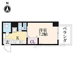 京都市営烏丸線 四条駅 徒歩5分の賃貸マンション 7階1Kの間取り