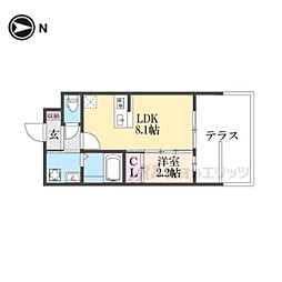 近鉄京都線 東寺駅 徒歩6分の賃貸マンション 1階1LDKの間取り