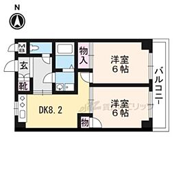 エクセル新十条 5階2DKの間取り