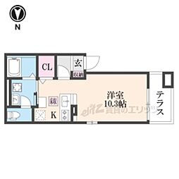 JR東海道・山陽本線 西大路駅 徒歩15分の賃貸アパート 1階ワンルームの間取り