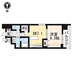 京都市営烏丸線 五条駅 徒歩2分の賃貸マンション 5階1DKの間取り