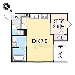 京都地下鉄東西線 椥辻駅 徒歩14分の賃貸アパート 1階1LDKの間取り