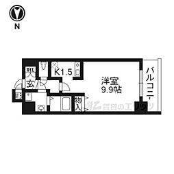 ライジングコート京都西院フロンティアII 1階1Kの間取り