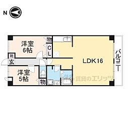 近鉄京都線 上鳥羽口駅 徒歩9分の賃貸マンション 6階2LDKの間取り