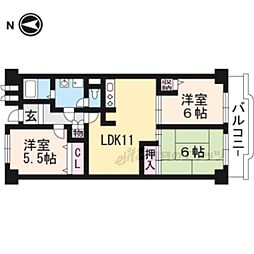 ユニ宇治マンション1号館 3LDKの間取図画像