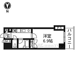 パインフィールド壬生 1Kの間取図画像