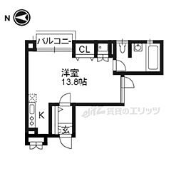 コスモスコートARAKI 1Kの間取図画像