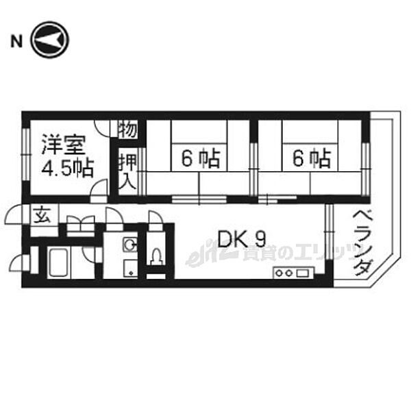 京都府向日市物集女町クヅ子(賃貸マンション3DK・4階・60.00㎡)の写真 その2