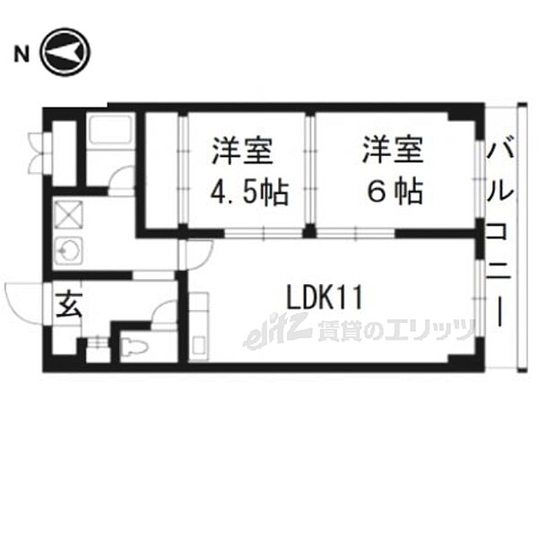 川村ビル 402｜京都府京都市伏見区南部町(賃貸マンション2LDK・4階・45.00㎡)の写真 その2