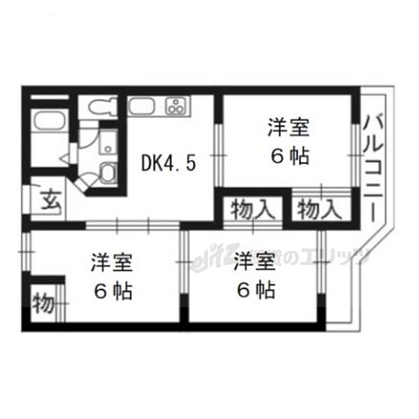 コーポラス大洋向島 2-F｜京都府京都市伏見区向島庚申町(賃貸マンション3DK・2階・48.60㎡)の写真 その2