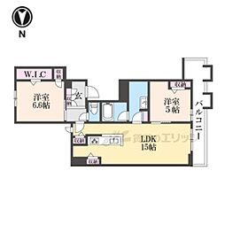 シャーメゾングランフェリス 3階2LDKの間取り