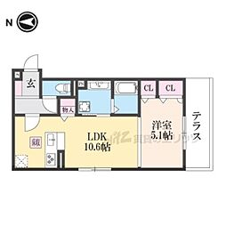 阪急京都本線 桂駅 徒歩14分の賃貸アパート 1階1LDKの間取り