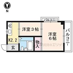 京都地下鉄東西線 椥辻駅 徒歩20分の賃貸マンション 4階2Kの間取り