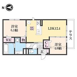 アイル京都八条 1階2LDKの間取り